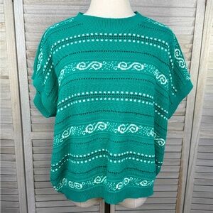 JENNIFER ADAMS Vintage Sweater 80's-90's Green/ White-M/L